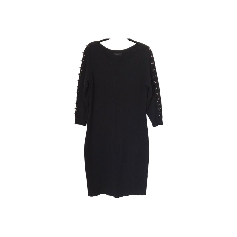 Ann Taylor Petite Sweater Dress Size SP Black Jeweled‎ Embellished Long Sleeve